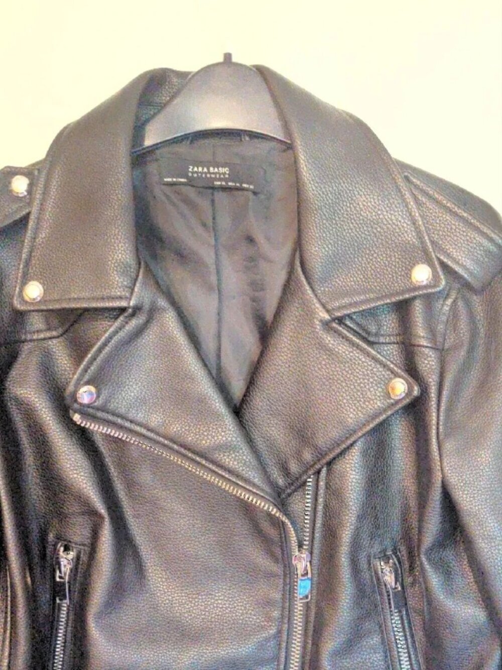 Zara Basic Black Outerwear Biker Faux Leather Cropped Jacket Size XL - Picture 7 of 10